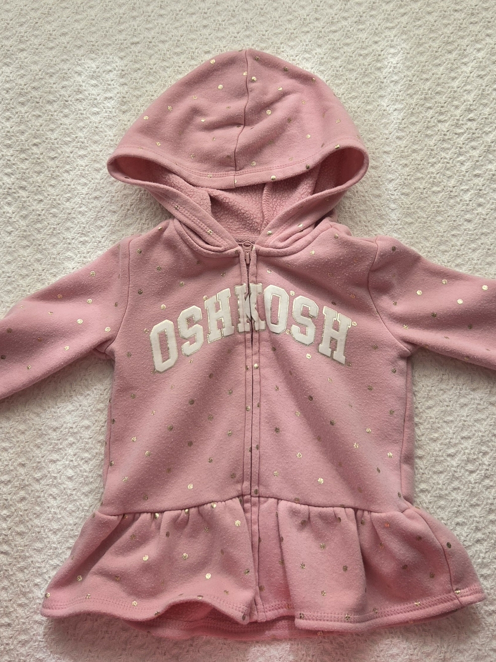 Toddler Girl Pink With Gold Polka Dot Peplum Zip Up Hoodie 2T